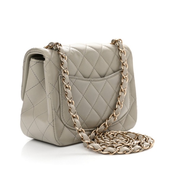 100% authentic Chanel Lambskin Quilted Mini Square Flap Grey - Picture 2 of 6